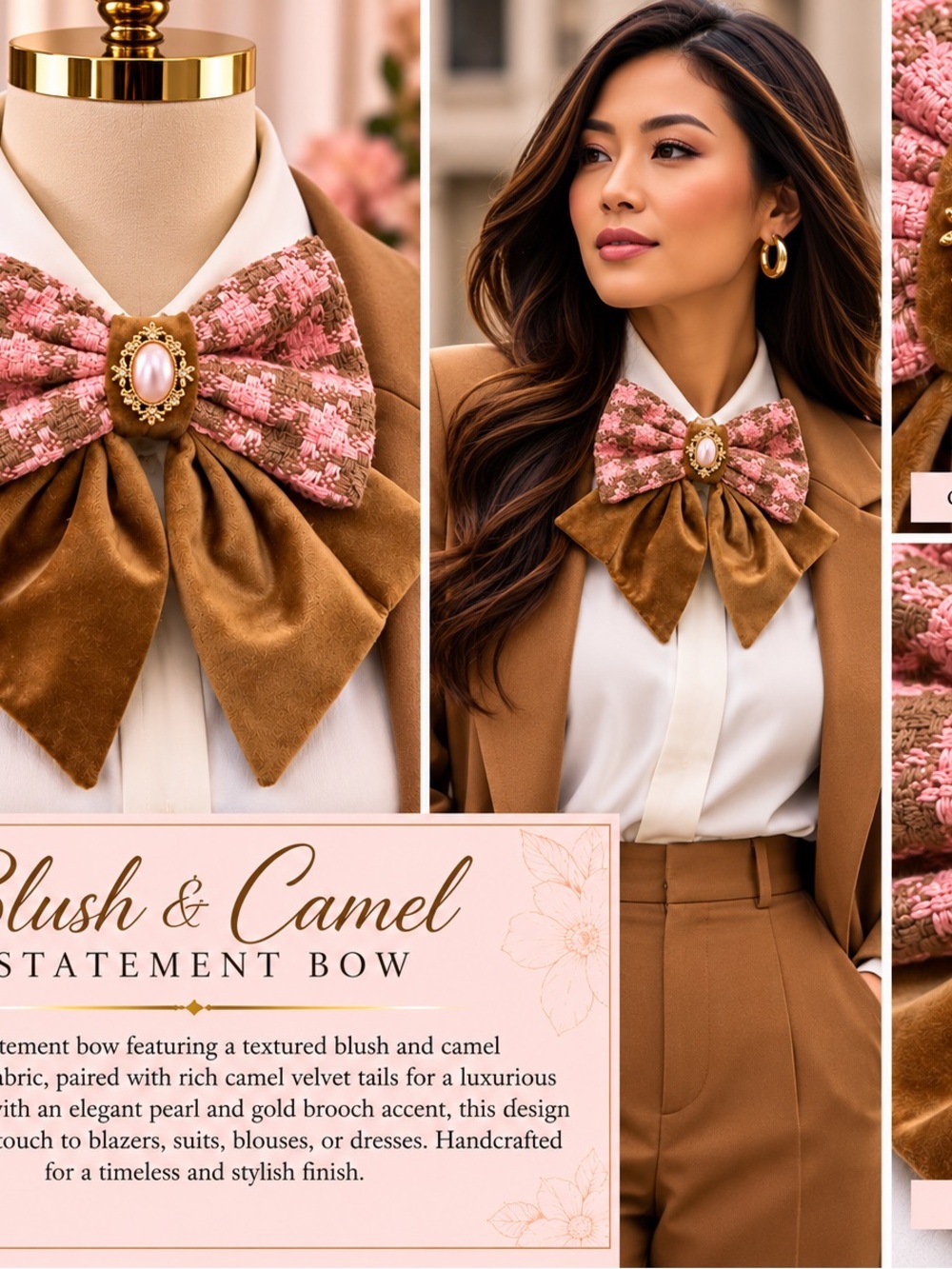 Blush & Camel Statement Bow - Blush and Camel